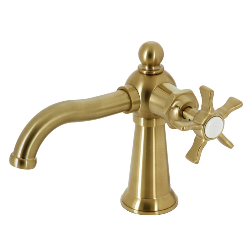 Kingston Brass Fuller Single-Handle 1-Hole Deck Mount Bathroom Faucet with Push Pop-Up, Brushed Brass, Cross