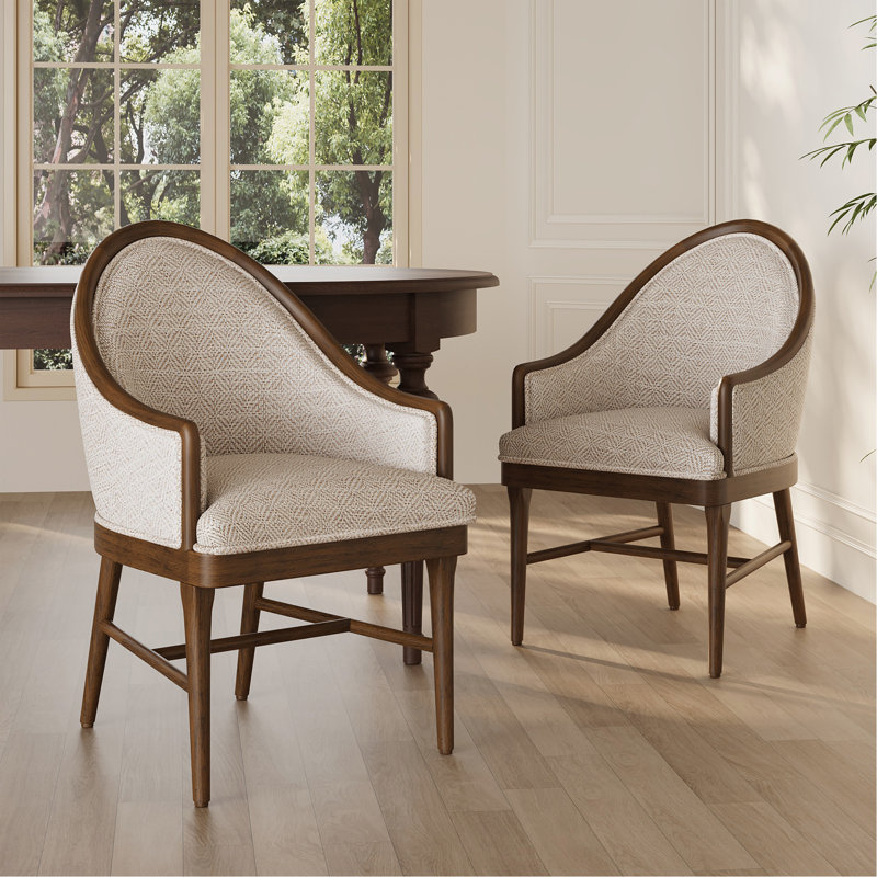Ensemble de 2 chaises de salle à manger beiges style Mid-Century moderne, rembourrées en sergé Farmhouse