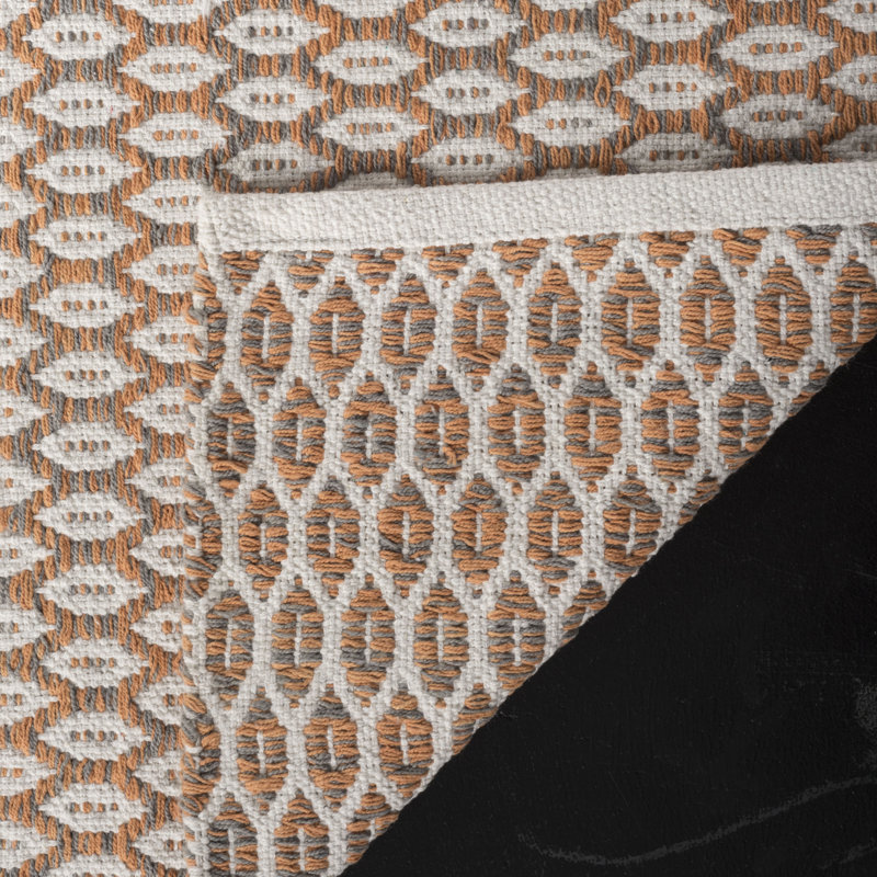 Tapis orange / ivoire en coton tissé à plat Modena, Tapis de couloir 2 pi 3 po x 11 pi