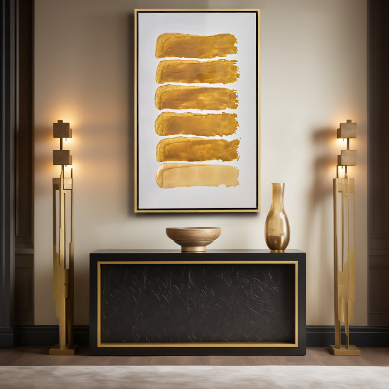 Modern Glam Gold Ingots Textured Abstract Artwork, Gold, White and Black