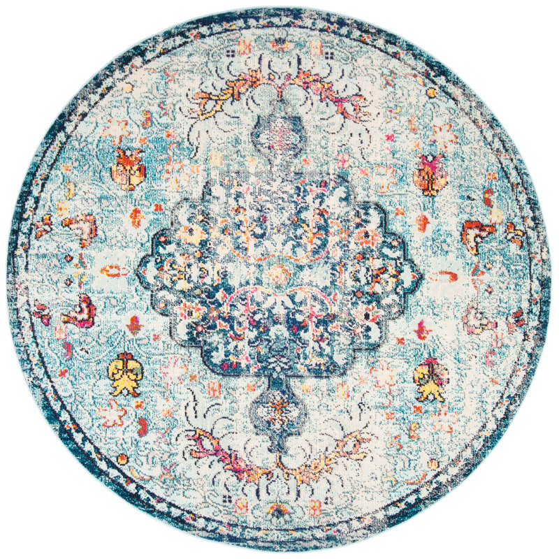 Felty Oriental Area Rug, Round 10', Blue/Red/Beige