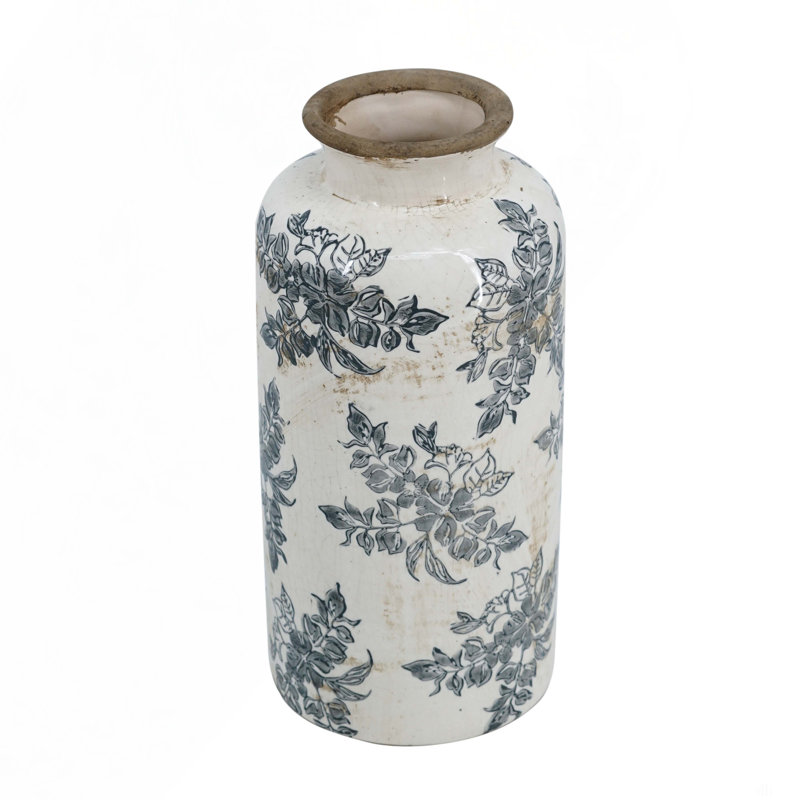 Vase à fleurs avec motif floral, Hauteur totale - 12,4 po