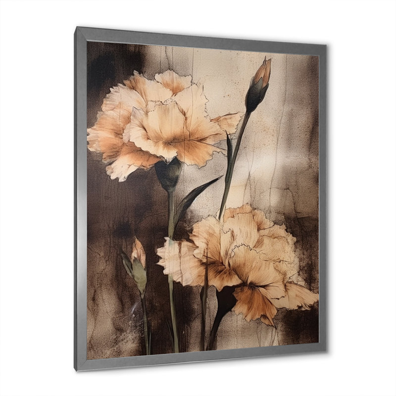Œillets bruns rétro I sur toile, Cadre photo argenté, H 20 po x l 12 po x P 1 po
