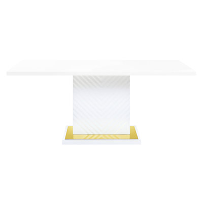Table de salle à manger blanche à base de piédestal à finition brillante - sensation aérée et ouverte avec un design moderne pour la zone 71 po x 35 po x 31 po en bois synthétique facile à assembler