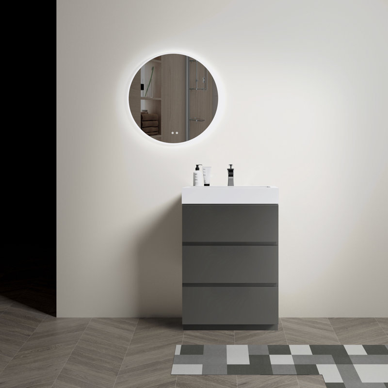 Meuble-lavabo sur pied simple 24 po avec plateau en résine Barnerd