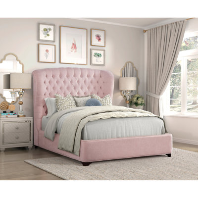 Magnifique lit double tapissier en tissu de chenille capitonné à oreilles avec tête de lit traditionnelle Glam Furniture 1pc