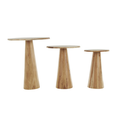 Danna Wood Side End Brown Accent Table with Natural Wood Grains and Cone Shaped Bases Set