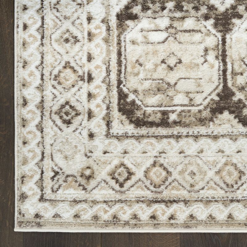 Tapis d'intérieur ivoire et brun Leuchte, Tapis de couloir 2 pi x 4 pi