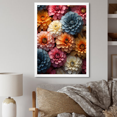 Multicolore Zinnias, collage mixte sur toile