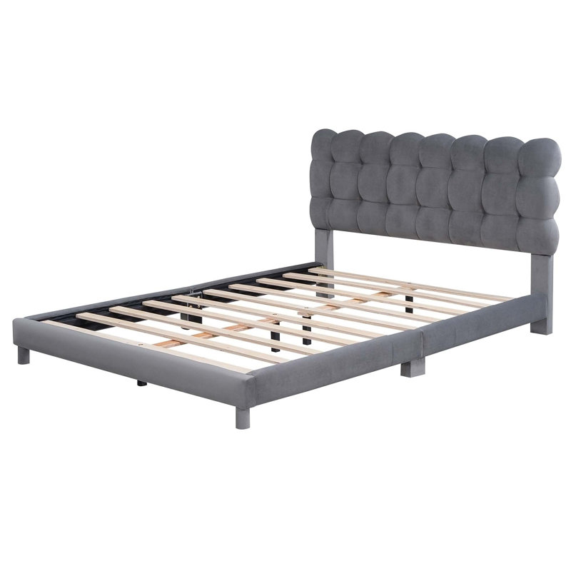 Lit plateforme tapissier confortable avec tête de lit moelleuse pour un sommeil relaxant