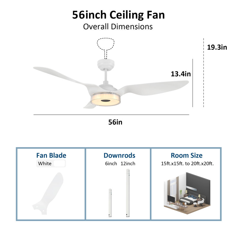 Amonii 56'' Ceiling Fan with LED Lights, White