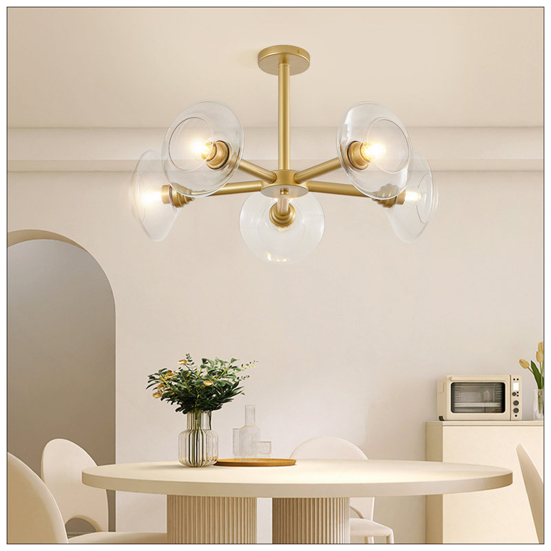 Lustre avec abat-jour en verre transparent Darren Sputnik (ampoule non incluse), 5 lumières