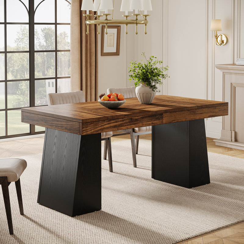 Table de salle à manger en bois 55 po pour 4-6, Brun foncé / noir