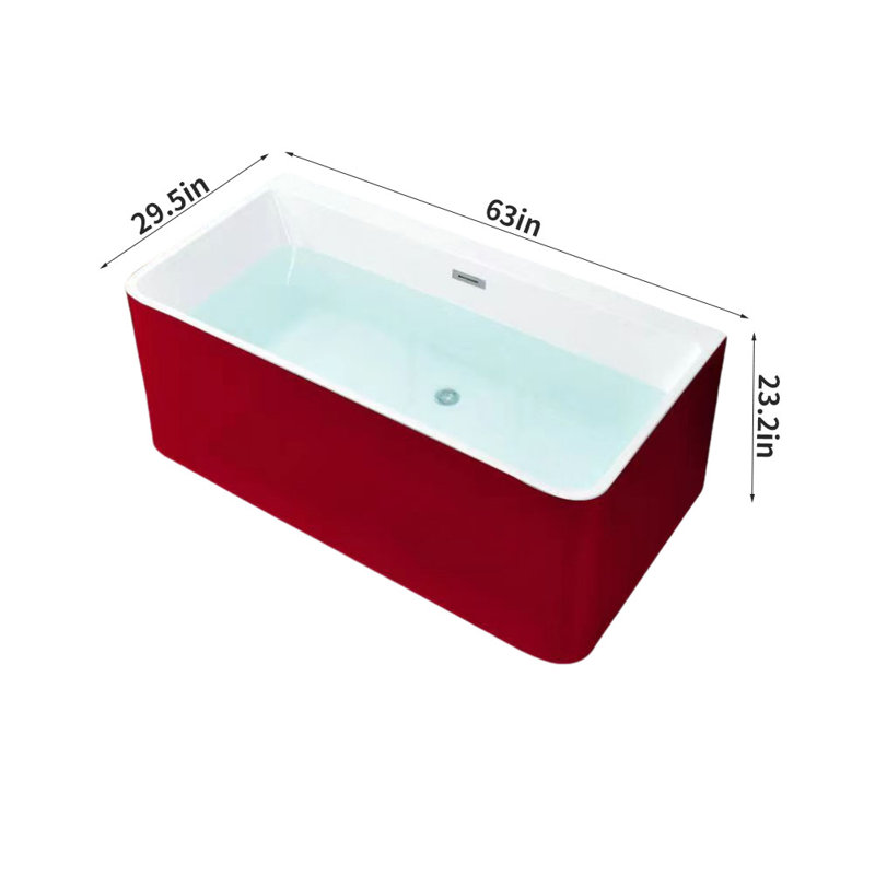 Ensemble de douche et baignoire rectangulaire sans cadre H 63,2 po x H 23,2 po, Rouge