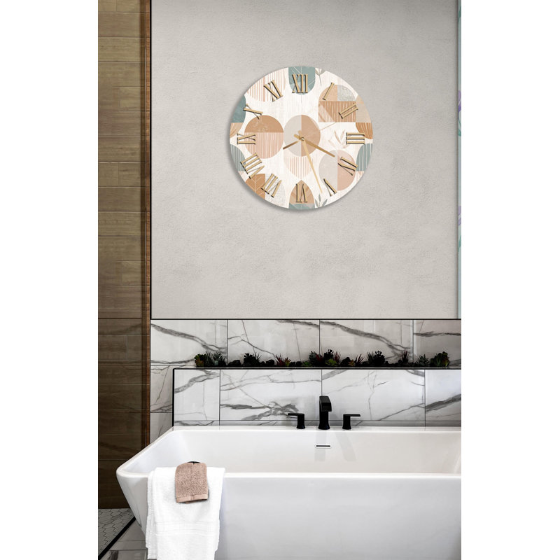 Horloge murale géométrique en verre trempé, horloge d'art abstrait beige, vert et brun, horloge minimaliste moderne, décor de maison, idée cadeau