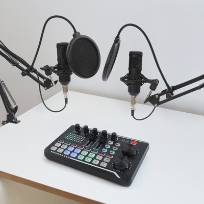 F998 Live Sound Card With BM800 Condenser Microphone Professional Audio Mixer(Black Gold Color)
