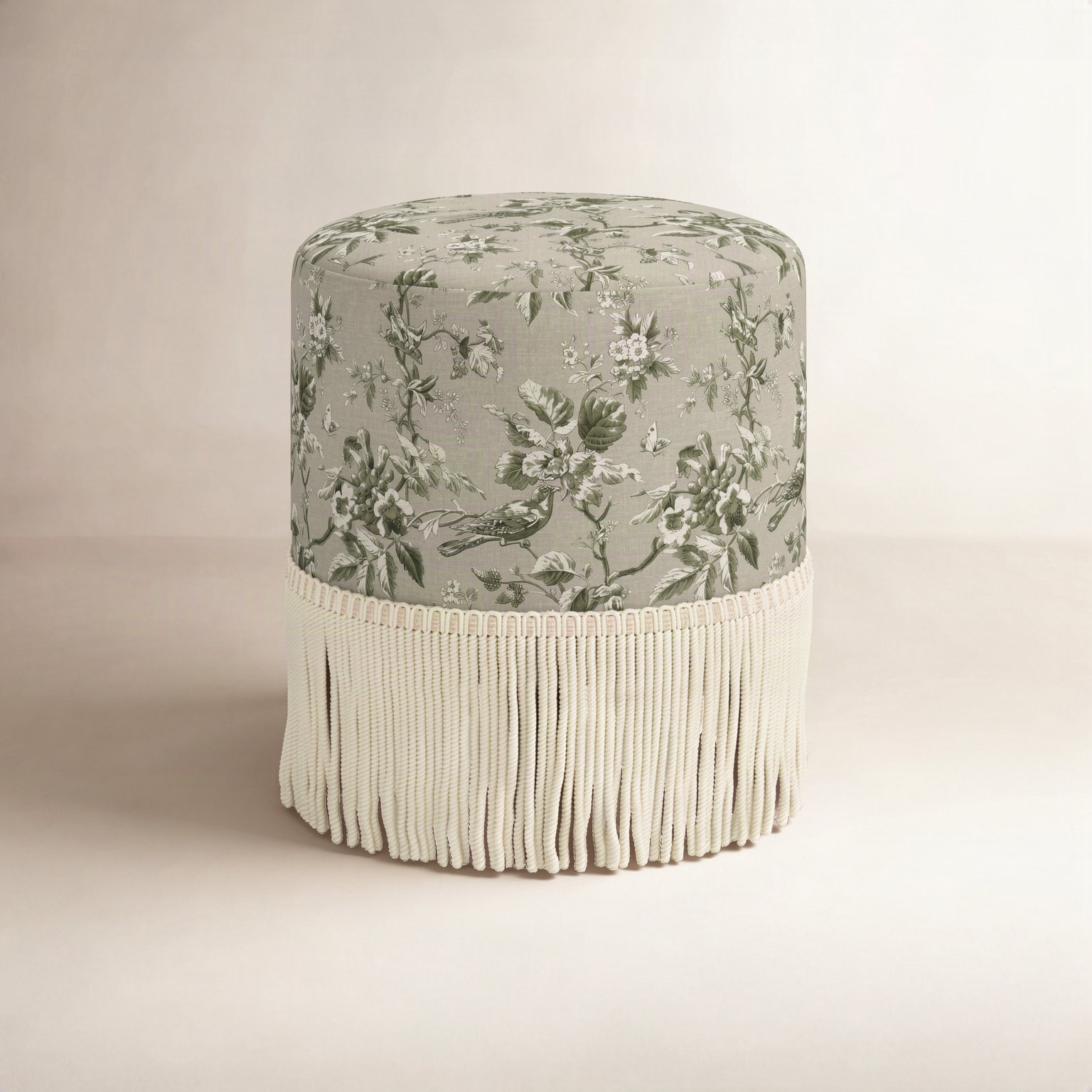 Stoffer Home x Cloth & Co. Ann 18" Ottoman, Michigan Bird Toile Olive