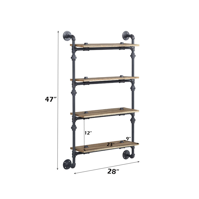 Brantley Oak & Sandy Black Finish Wall Rack W/4 Shelves