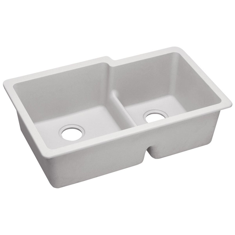 Évier de cuisine à double cuve encastrable 33 po x 20-1 / 2 po x 9-1 / 2 po Quartz Classic, Blanc