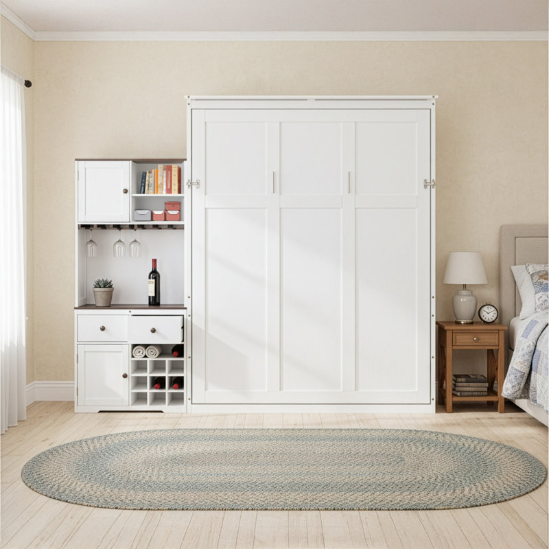 Queen Murphy Bed With Built-In Pantry, White