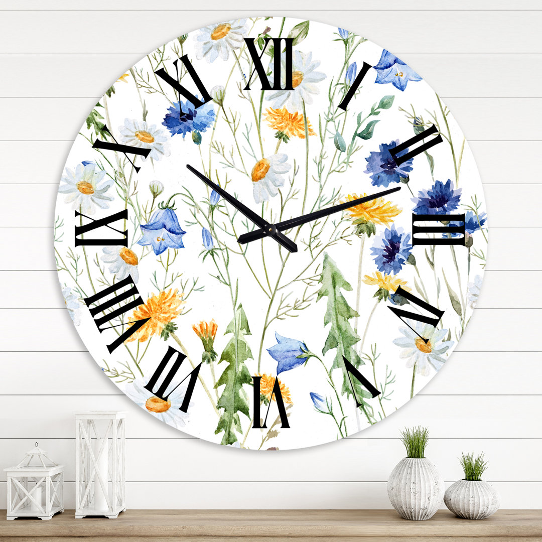 Wildflowers Chamomile and Clover Bell II - Traditional wall clock East Urban Home 