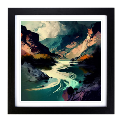 River Gestural - Single Picture Frame Print on Wood
