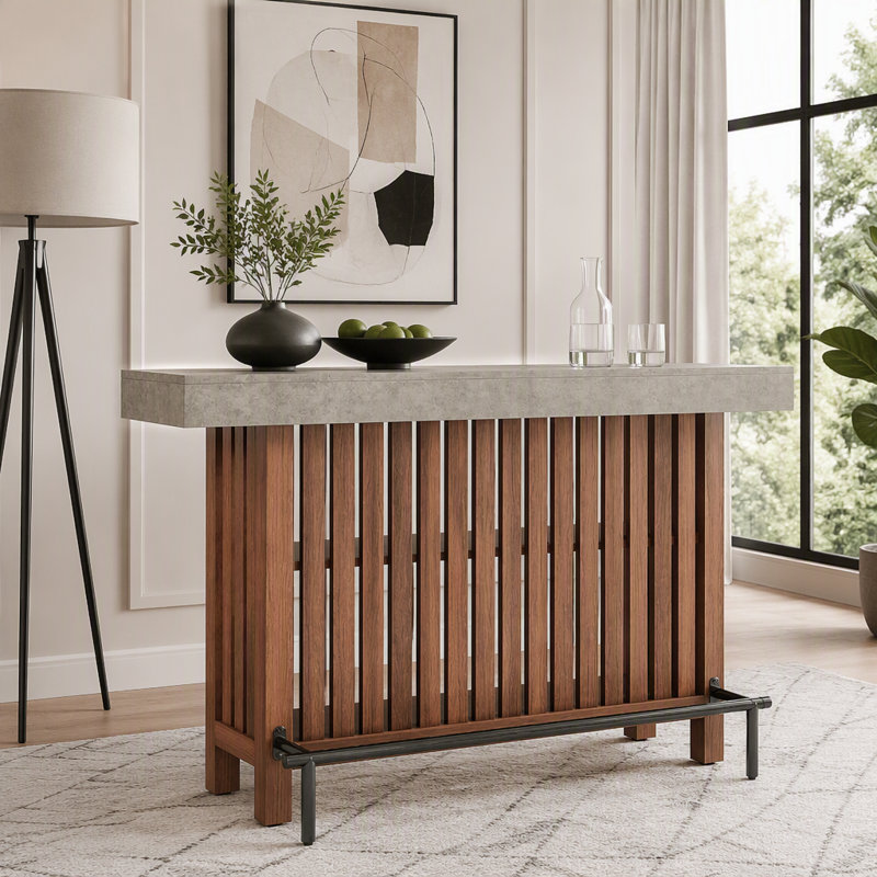 Table de bar à 2 niveaux avec rangement et design moderne, Brun