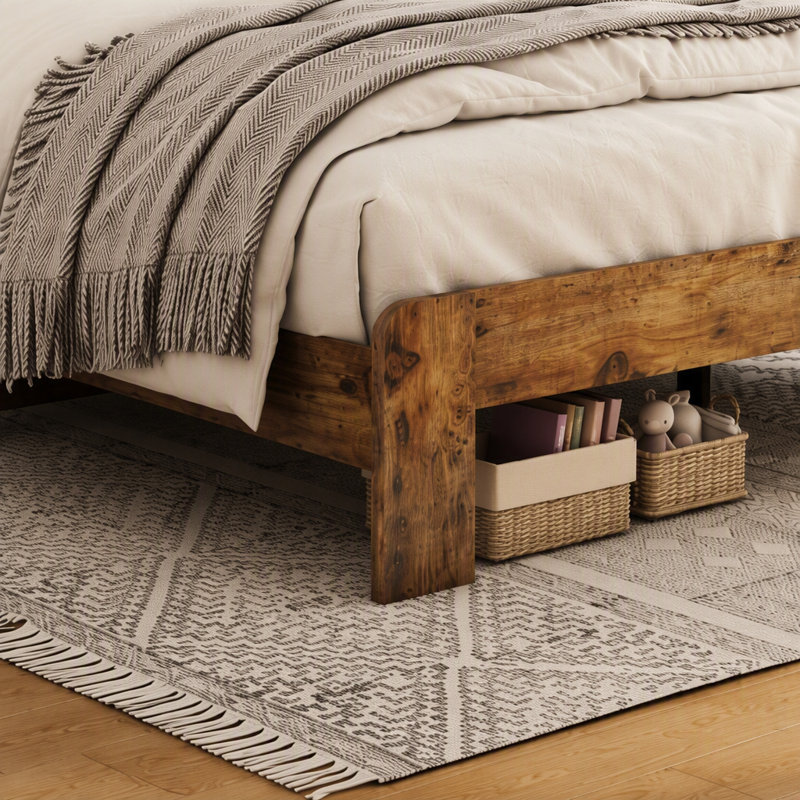 Structure de lit plateforme très grand en bois, silencieuse et sans sommier tapissier