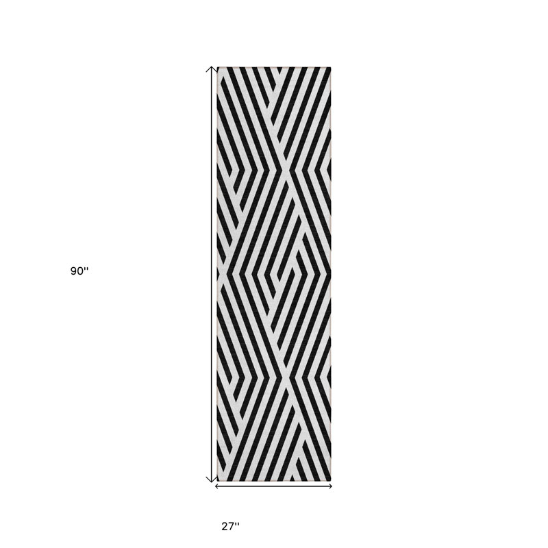 Tapis de couloir d'intérieur et d'extérieur lavable noir et blanc 8 pi HomeRoots