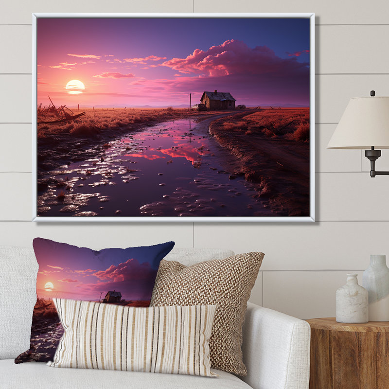 «Sunset Farm Dreams», reproduction sur toile, H 34 po x l 44 po x P 1,5 po, Cadre naturel flottant