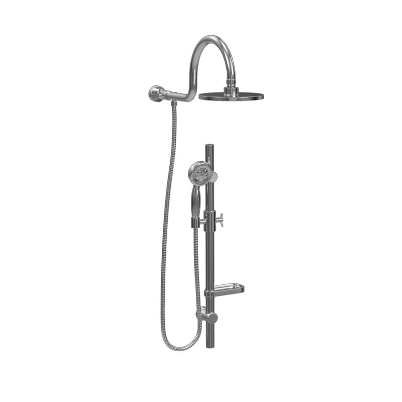 AquaRain 8-in Rain Showerhead Shower System with Adjustable Slide Bar and Multi-function Handshower, Chrome