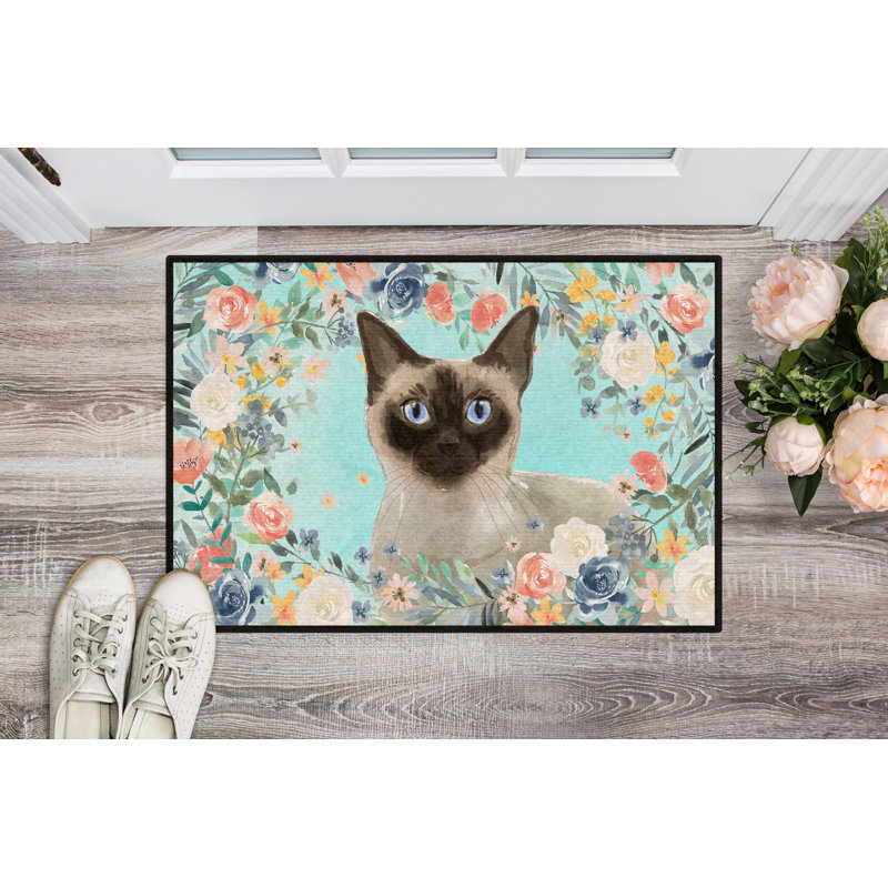Fleurs de printemps siamois 36 po x 24 po tapis de porte extérieur antidérapant Whittemore