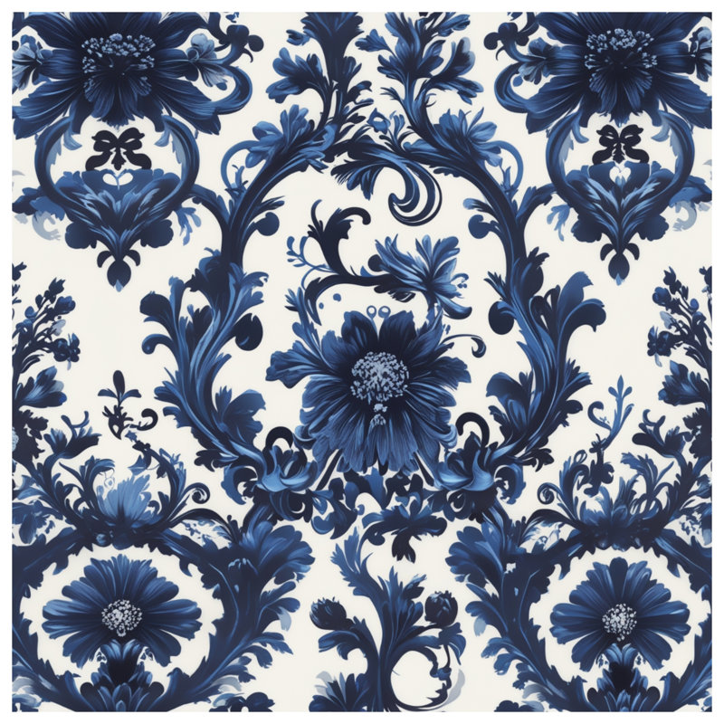 Rideaux de douche damassés à motif floral bleu extra longs, L 70 po x H 72 po