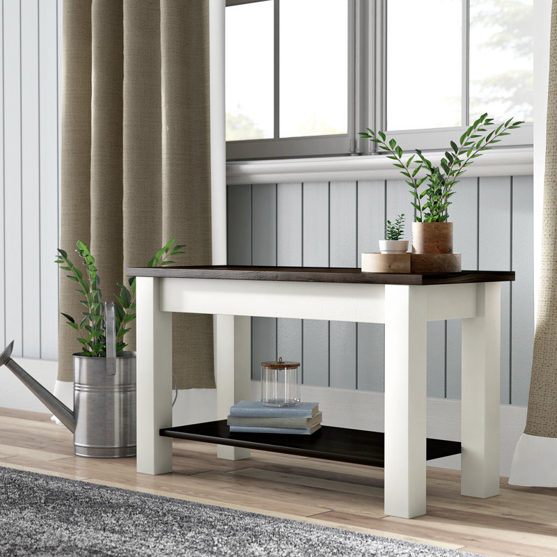Banc de rangement en bois massif Mccardle, H 17 po x l 42 po x P 12 po, Dark Walnut/Off White