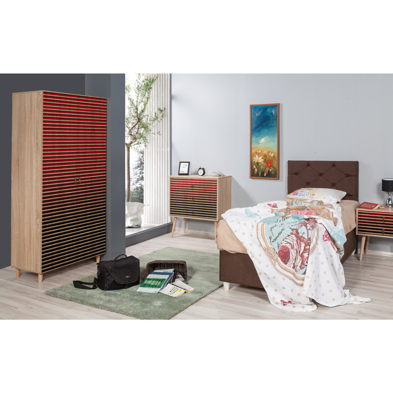 Armoire Ginevra, Rouge / Chêne