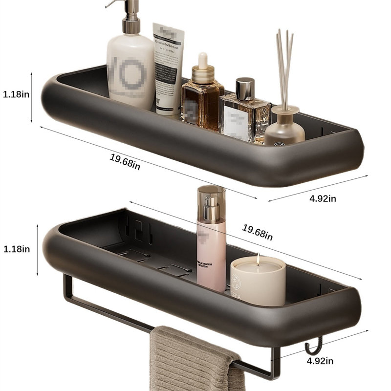 Tablette d'angle sans perçage pour salle de bain, H 4,92 po x l 19,68 po x P 1,71 po