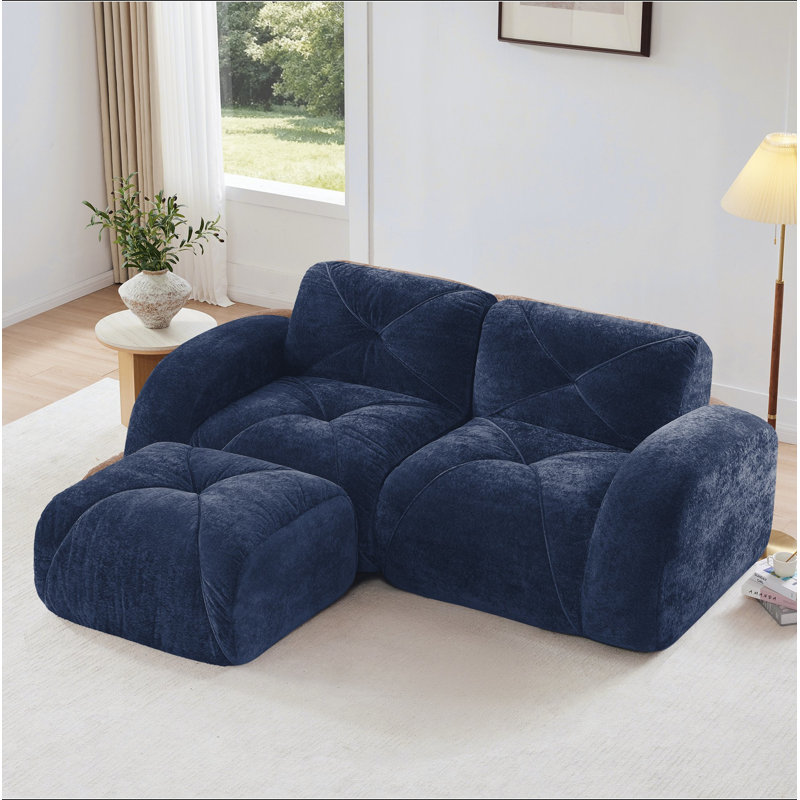 Canapé en forme de L sans os, tissu de velours doux, conception capitonnée, éponge haute densité 32D, aucun assemblage requis, conception ergonomique au bas, conception antidérapante, repose-pieds mobile pour les chambres à coucher