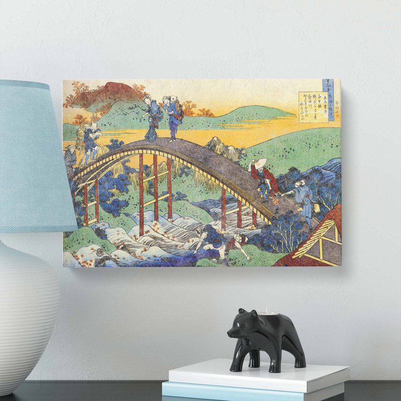 Crossing The Bridge by Katsushika Hokusai - Wrapped Canvas Painting, 40cm H x 60cm W x 3cm D