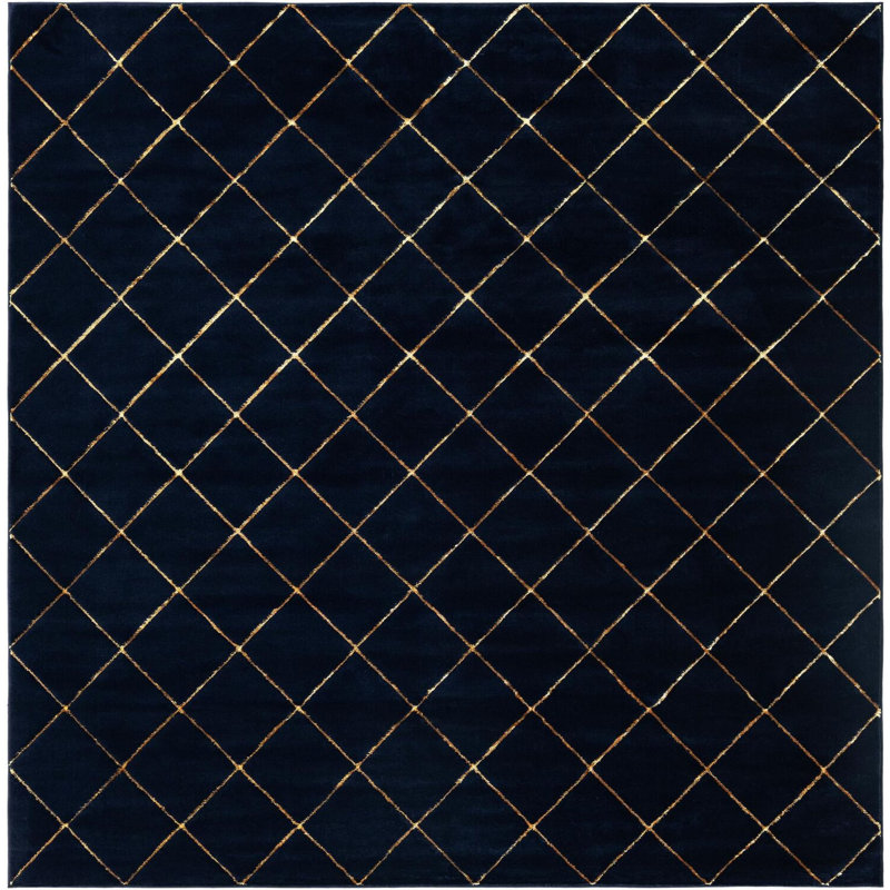 Contemporary Etowah Area Rug Navy Blue and Gold Color, Square 10'