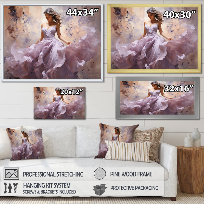 «Ballet Dance In Lilac I» sur toile, Cadre flottant doré, L 32 po x H 16 po