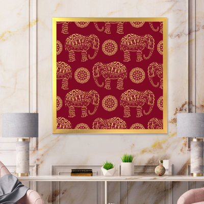 Éléphant indien et mandala sur fond rouge - photographie sur toile