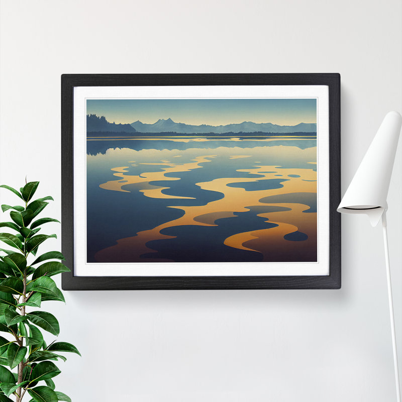 Golden Mountain Lake - Single Picture Frame Print, 46cm H x 64cm W x 2cm D, Black Framed