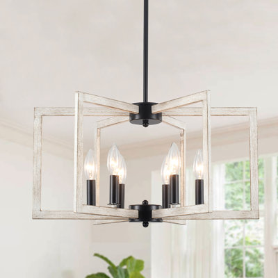 6 - Light Candle-Style Geometric Square / Rectangle Chandeliers, Pendant Light Fixture Over Table Geometric Farmhouse Chandeliers for Bedroom,Living Room,Foyer,Entryway,Hallway