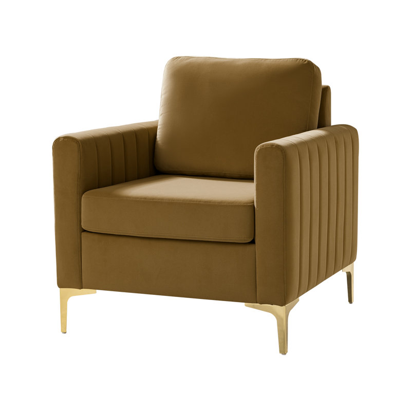 Fauteuil club capitonné en velours Cedarpoint, Doré