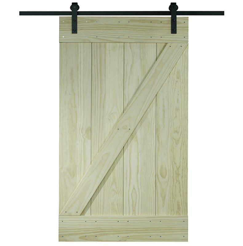 Rustic Dark Brown Pine Sliding Barn Door Kit with Black Hardware