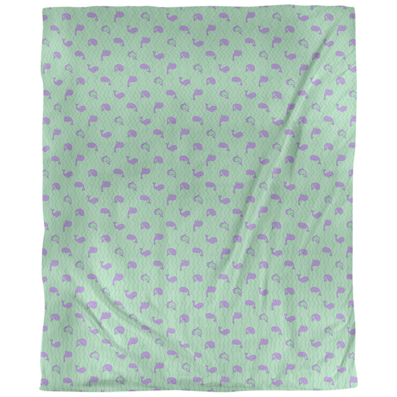 Tissu baleines, Vert / mauve, L 54 po x l 36 po, Lin huître palazzo