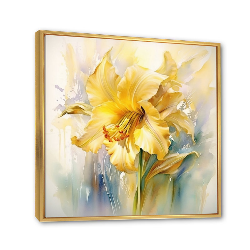 «Yellow Green Daffodils Natures Impression» sur toile, Cadre flottant doré, H 24 po x l 24 po x P 1 po