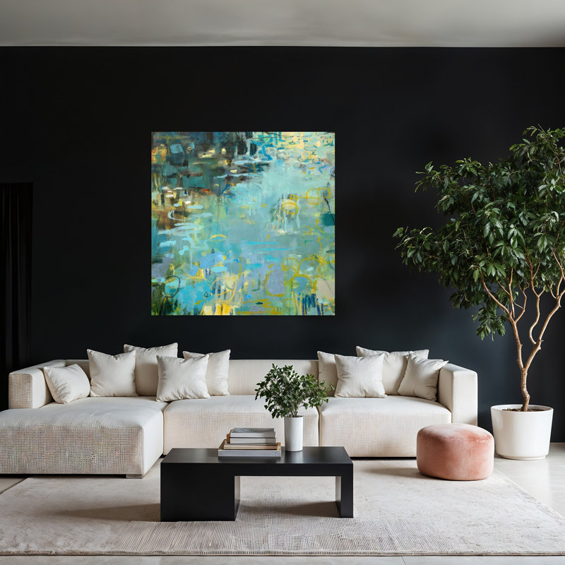 Paysage de marée abstrait bleu, art contemporain naturel, H 48 po x l 48 po