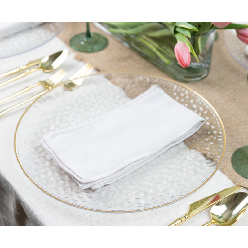 Assiettes rondes martelées 13 pouces avec bordure dorée Ecoqualité 12 invités, 96