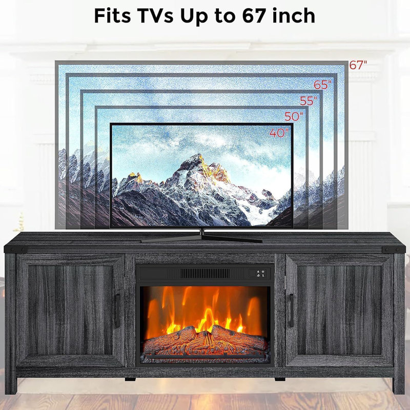 Meuble télé électrique pour téléviseur de 67 po ou moins avec foyer à insert de couleur réglable de 23 po